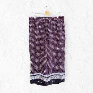 LOFT Wide Leg Fluid Pants - Red Navy Tile Pattern - XL